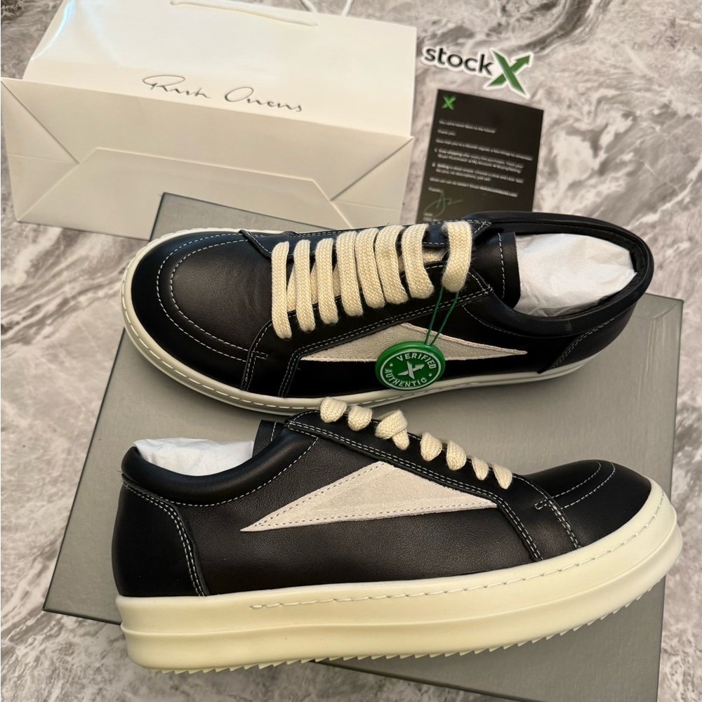 Rick Owens Black and White Leather Sneakers